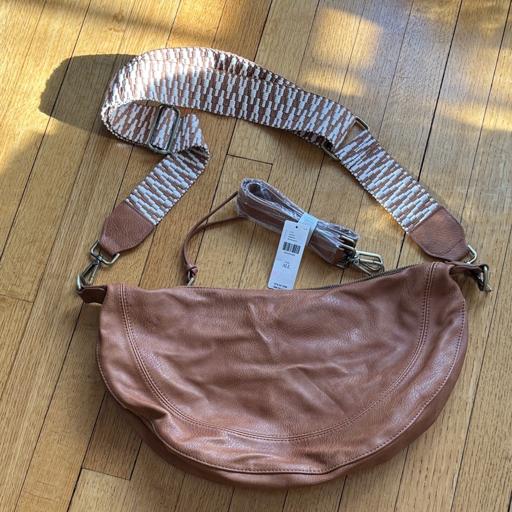 Anthropologie Brown Crossbody Bag with Patterned Strap
